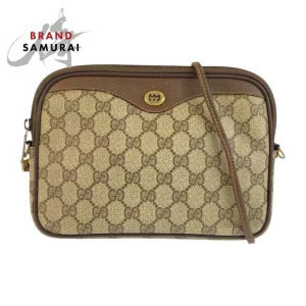 Gucci Beige Brown GG Supreme Canvas Leather Shoulder Bag Pouch